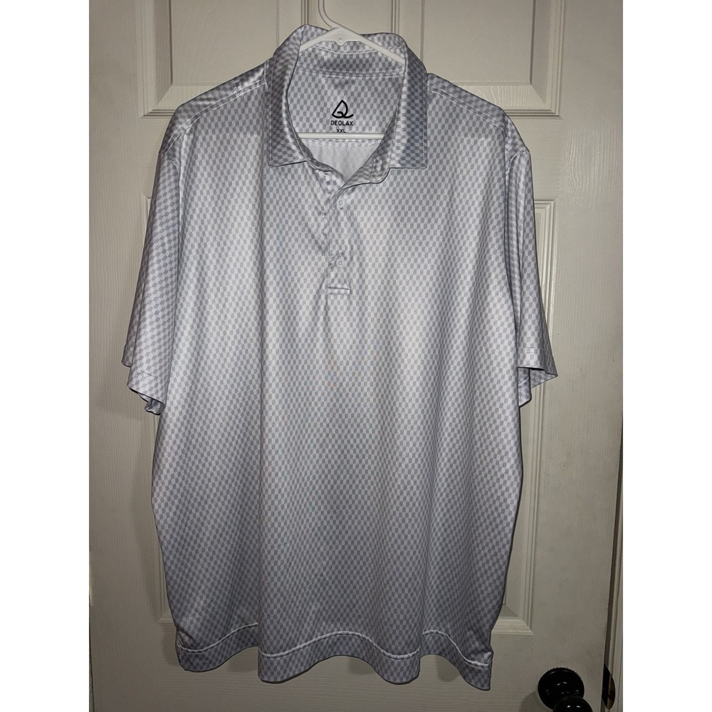Deolax Polo Shirt Xl Light Gray Collar Performance Golf Stretch Geometric Men